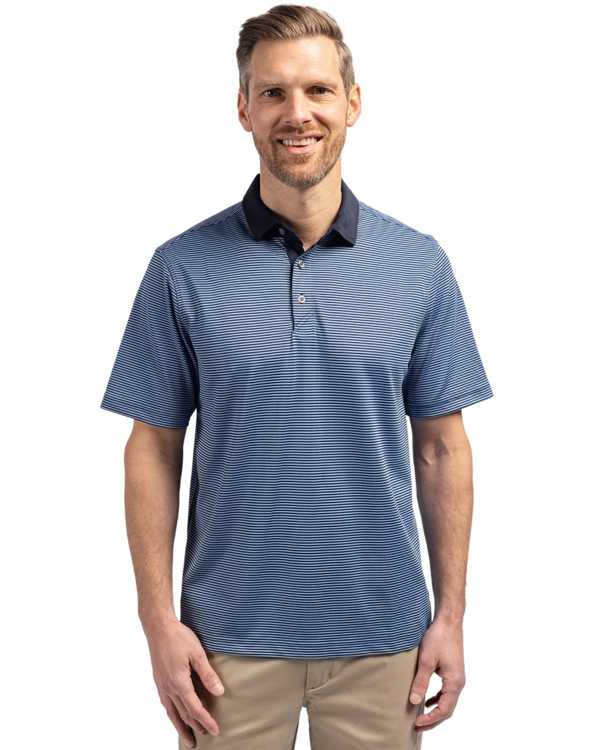 Men's Cutter Buck Virtue Eco Pique Micro Stripe Recycled Polo - Polished/w