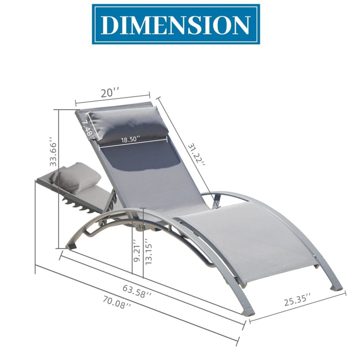 Simplie Fun 2 Outdoor Chaise Lounge Chairs with Adjustable Backrest