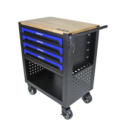 4 Drawers Multifunctional Tool Cart With Wheels And Wooden Top