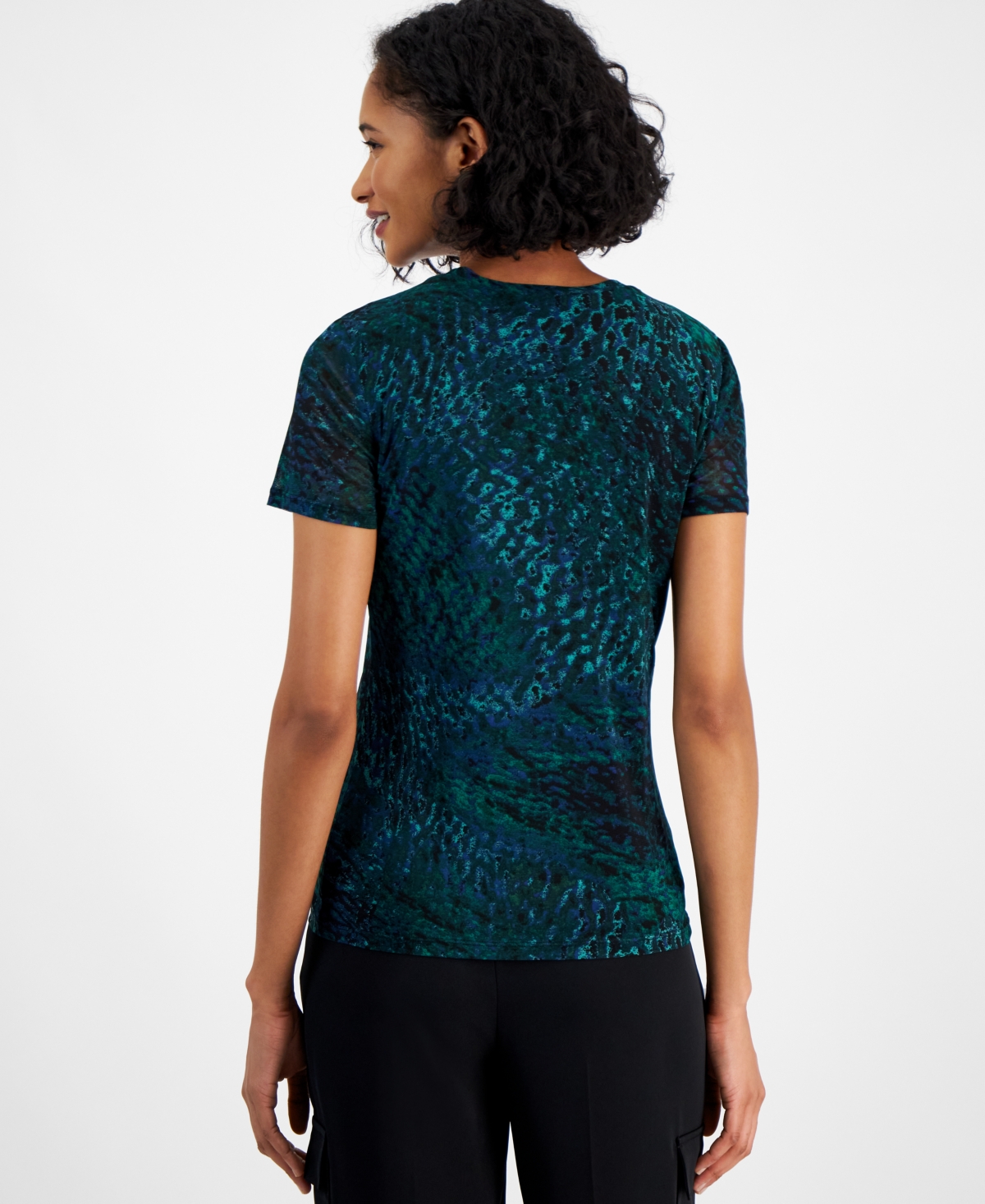Bar Iii Women's Printed-Mesh Short-Sleeve Top, Created for Macy's