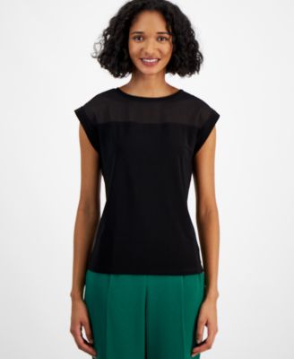 Bar III - Women's Crewneck Cap-Sleeve Blouse