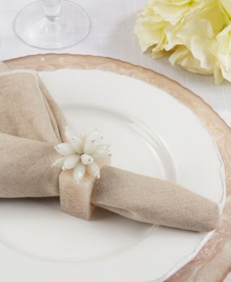 Beaded Floral Blossom Resin Napkin Ring Set of 4