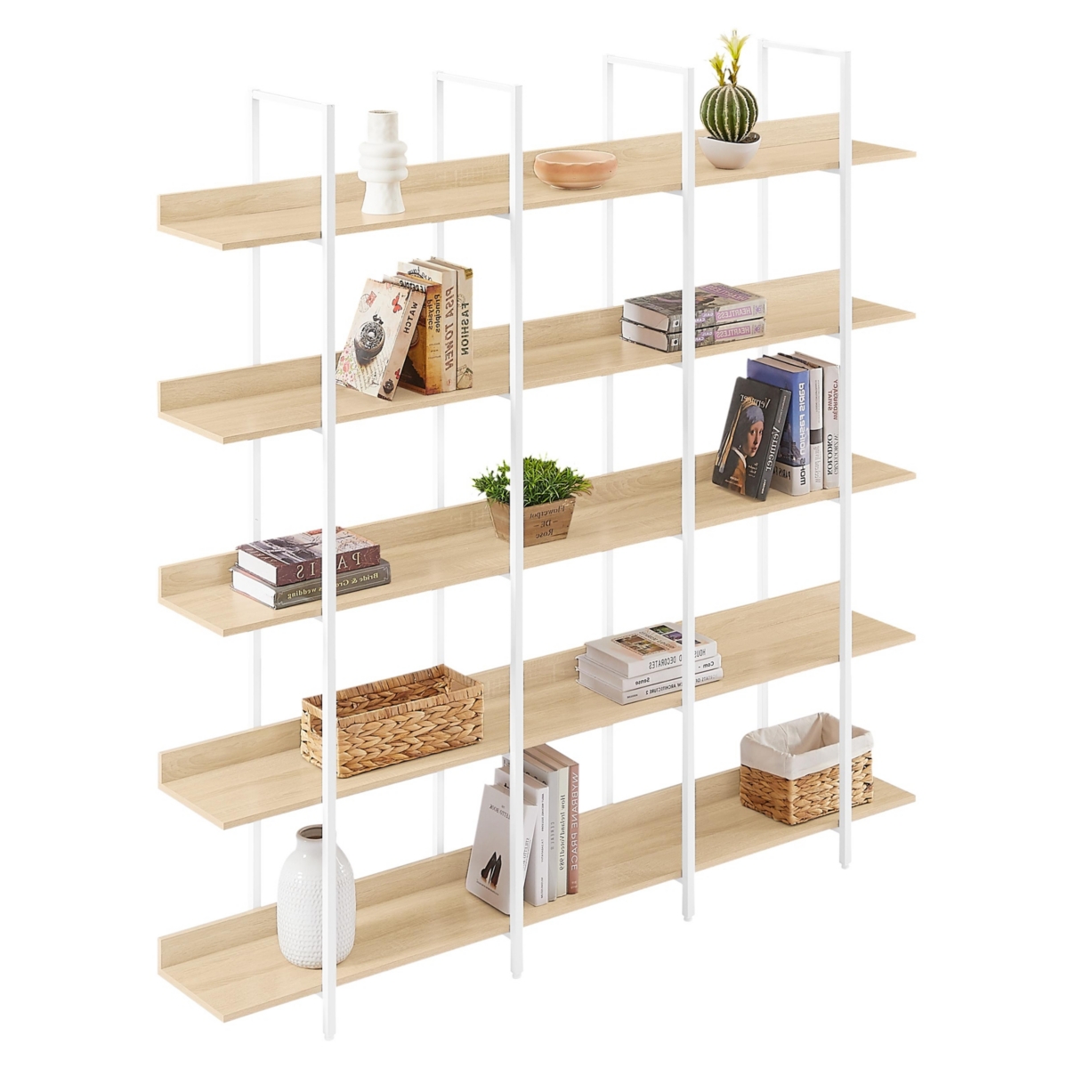 Streamdale Furniture Vintage Industrial 5 Tier Bookcase, White Metal Frame