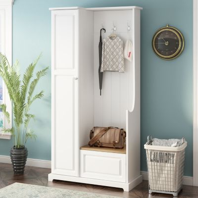  White Hall Tree with Bench and Shoe Cabinet