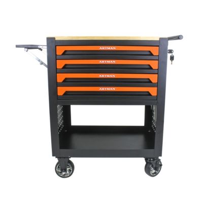 4 Drawers Multifunctional Tool Cart With Wheels And Wooden Top