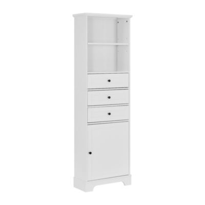 Streamdale White Tall Storage Cabinet with 3 Drawers and Adjustable Shelves