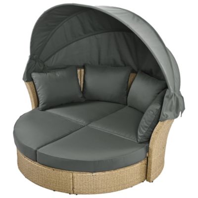 Streamdale Wicker Rattan Round Daybed with Canopy & Pillows