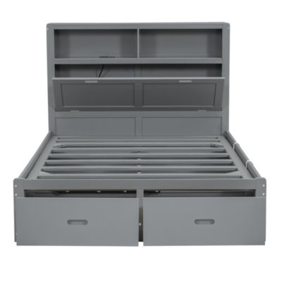 Hydraulic Platform Bed with Storage, LED Headboard & Drawers