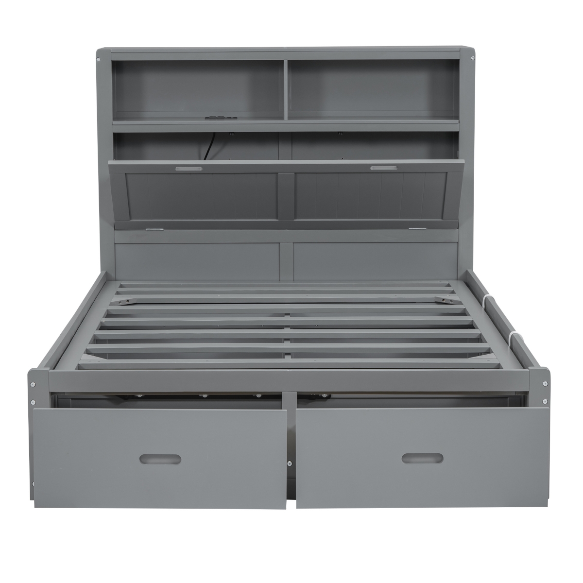 Streamdale Furniture Wood Full Size Hydraulic Platform Bed With Storage Led Headboard, Charging Station And 2 Drawers