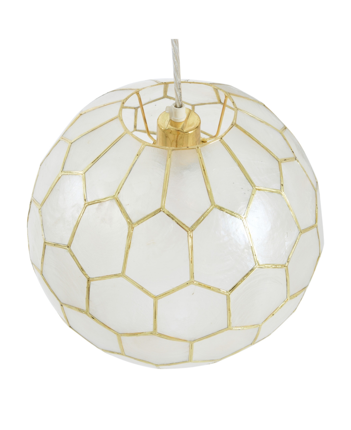 Storied Home Capiz Honeycomb Globe Pendant Light Capiz White Seashells With Antique In Gold