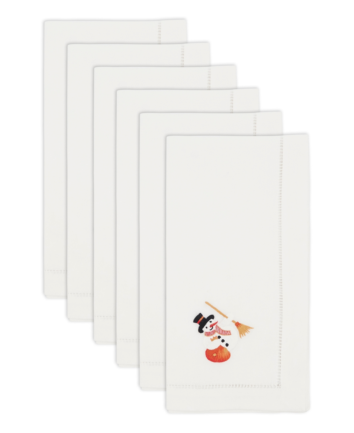 Saro Lifestyle Frosty Embroidered Snowman Napkin Set Of 6, 20"x20" In White