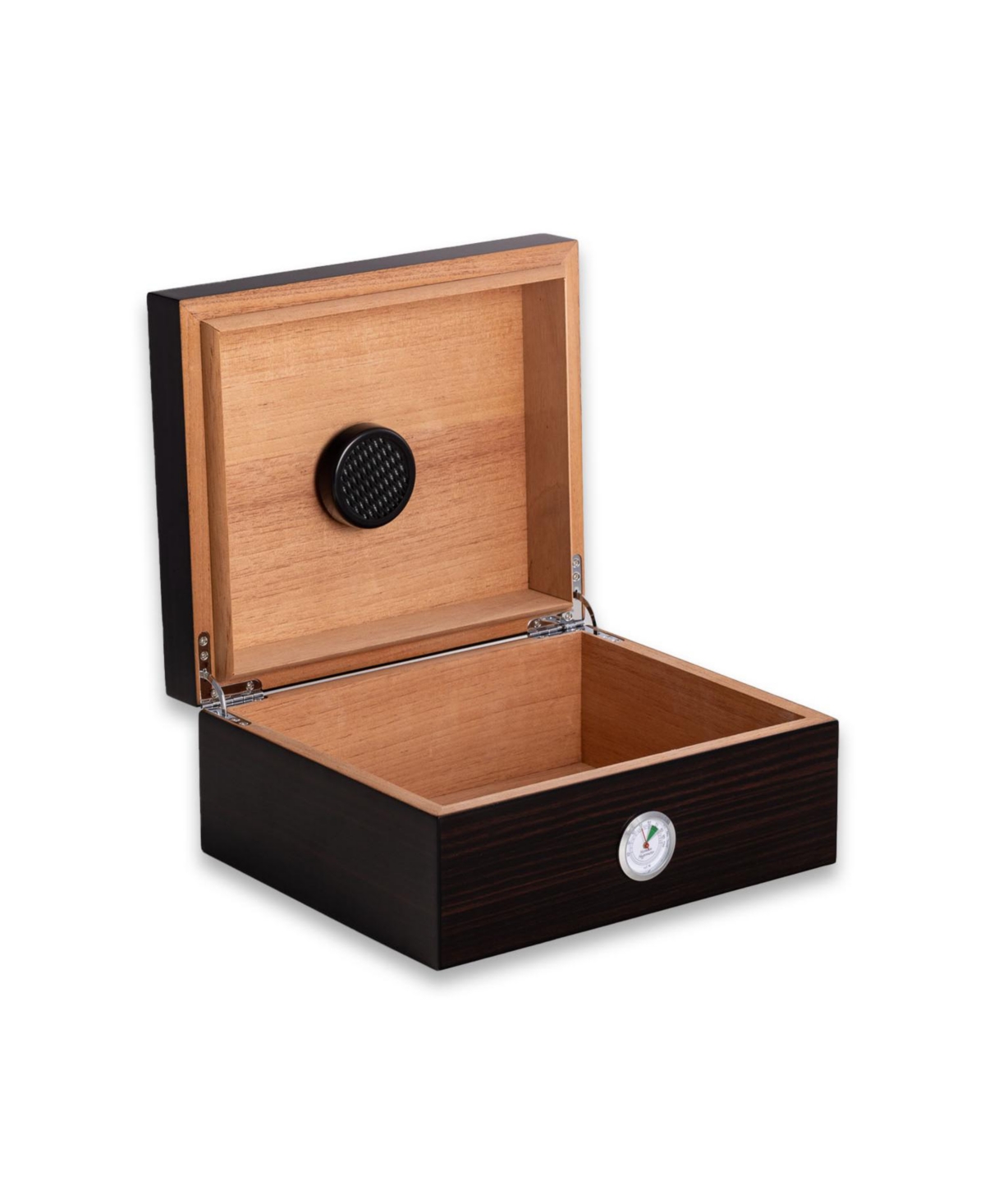 BEY-BERK WALNUT WOOD CIGAR HUMIDOR WITH GLASS DISPLAY TOP 
