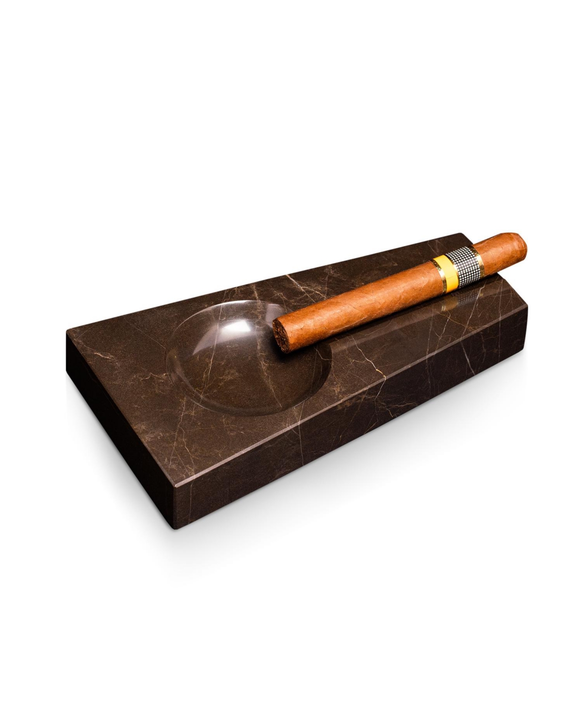 Bey-berk Marble Single-cigar Ashtray In Brown