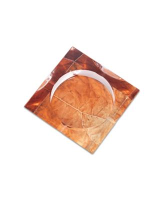 Tobacco Leaf Design Crystal Ashtray with Four Cigar Rests