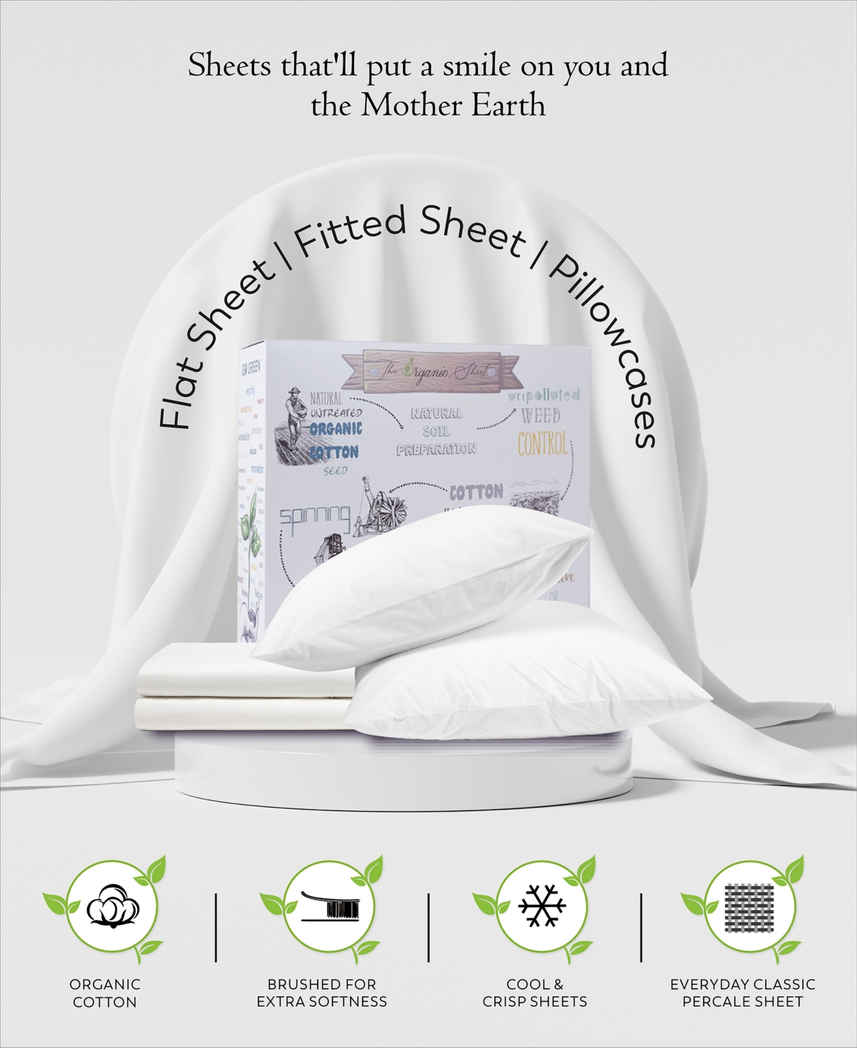 Purity Home 300 Thread Count Brushed Cotton Percale -Pc. Sheet Set