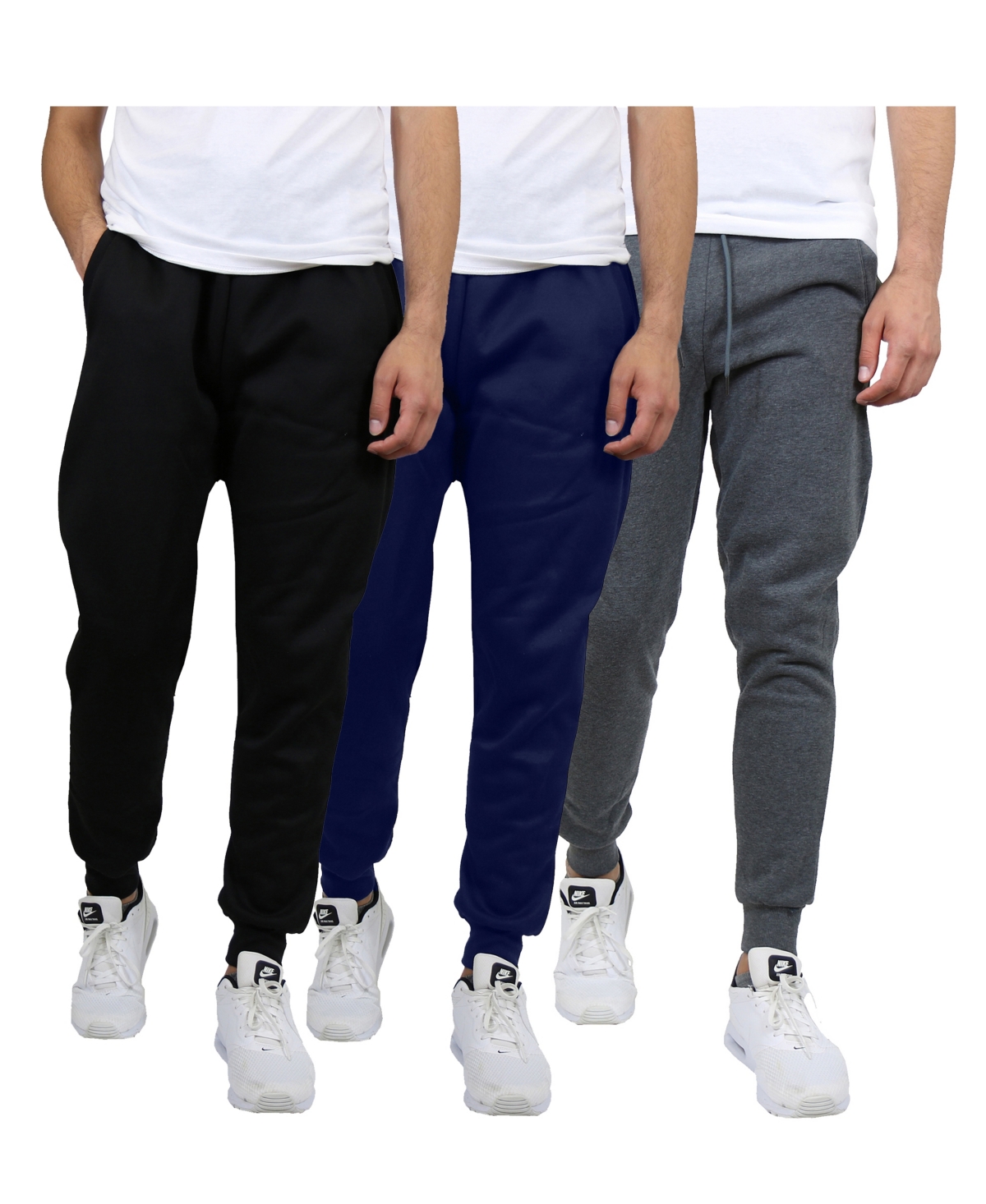Men's Modern Fit Heavyweight Classic Fleece Jogger Sweatpants- 3 Pack - Navy-Olive-Red