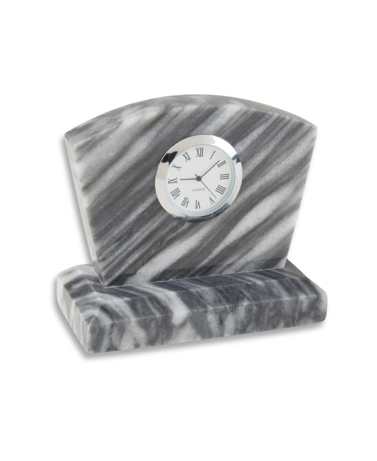 Bey-berk Genuine Marble Desk Clock With Chrome Accents In Grey
