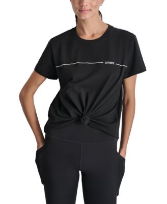 DKNY - Women's Cotton Rhinestone-Logo Knot-Front T-Shirt