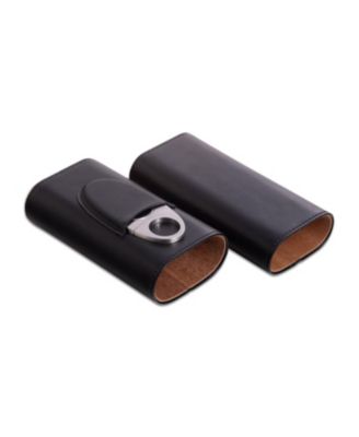 Leather Three Cigar Holder with Stainless Steel Cutter