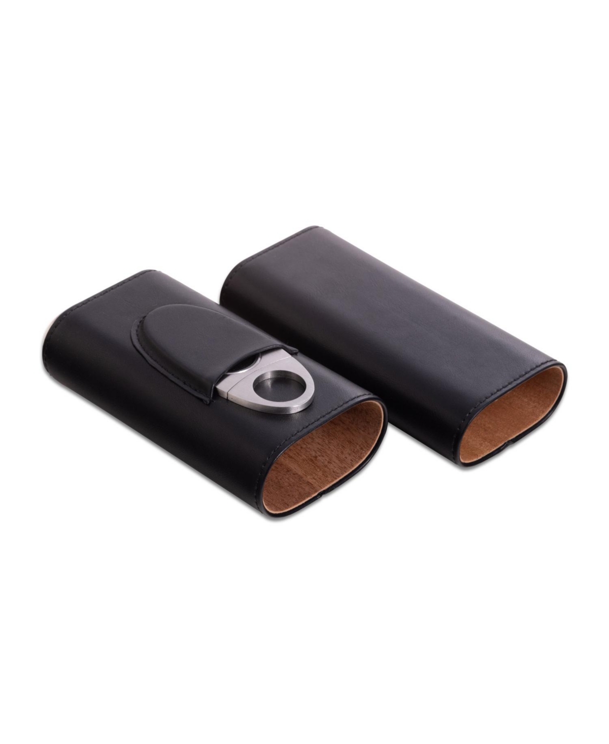 Bey-berk 2-piece Leather Cigar Holder & Stainless Steel Cutter Set In Black