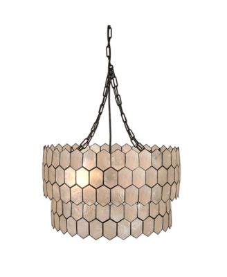 2-Tier Capiz Honeycomb Chandelier White and Black