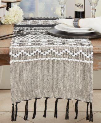 Crafted Multi-Pattern Fringed Table Runner, 16"x72"