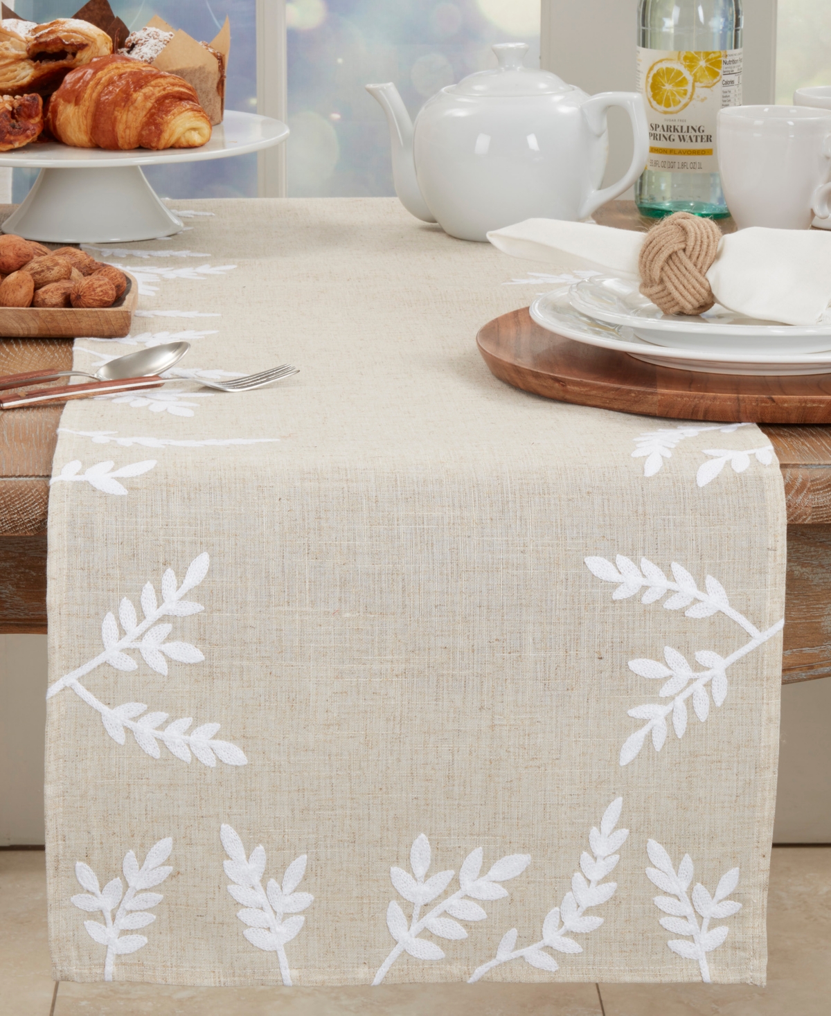Saro Lifestyle Foliage Embroidery Table Runner, 16"x72" In Natural