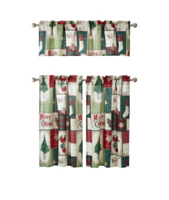 Holiday Living Merry Christmas Kitchen Curtain Tier And Valance Set - 56 in. W x 36 in. L