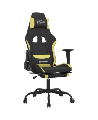 Massage Gaming Chair with Footrest Black and Light Green Fabric