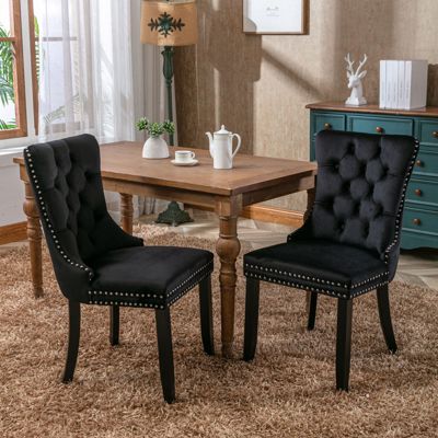 Contemporary Velvet Dining Chairs, Black, 2-Pcs Set
