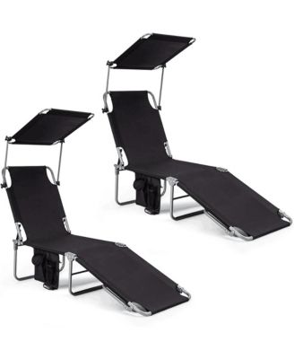 2 PCS Foldable Sun Shading Lounge Chair Adjustable Beach Sunbathing Recliner