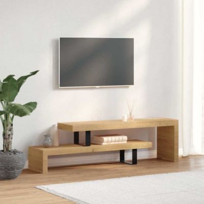 TV Stand Natural Mango Wood Solid Mango Wood, Wrought Iron Medium