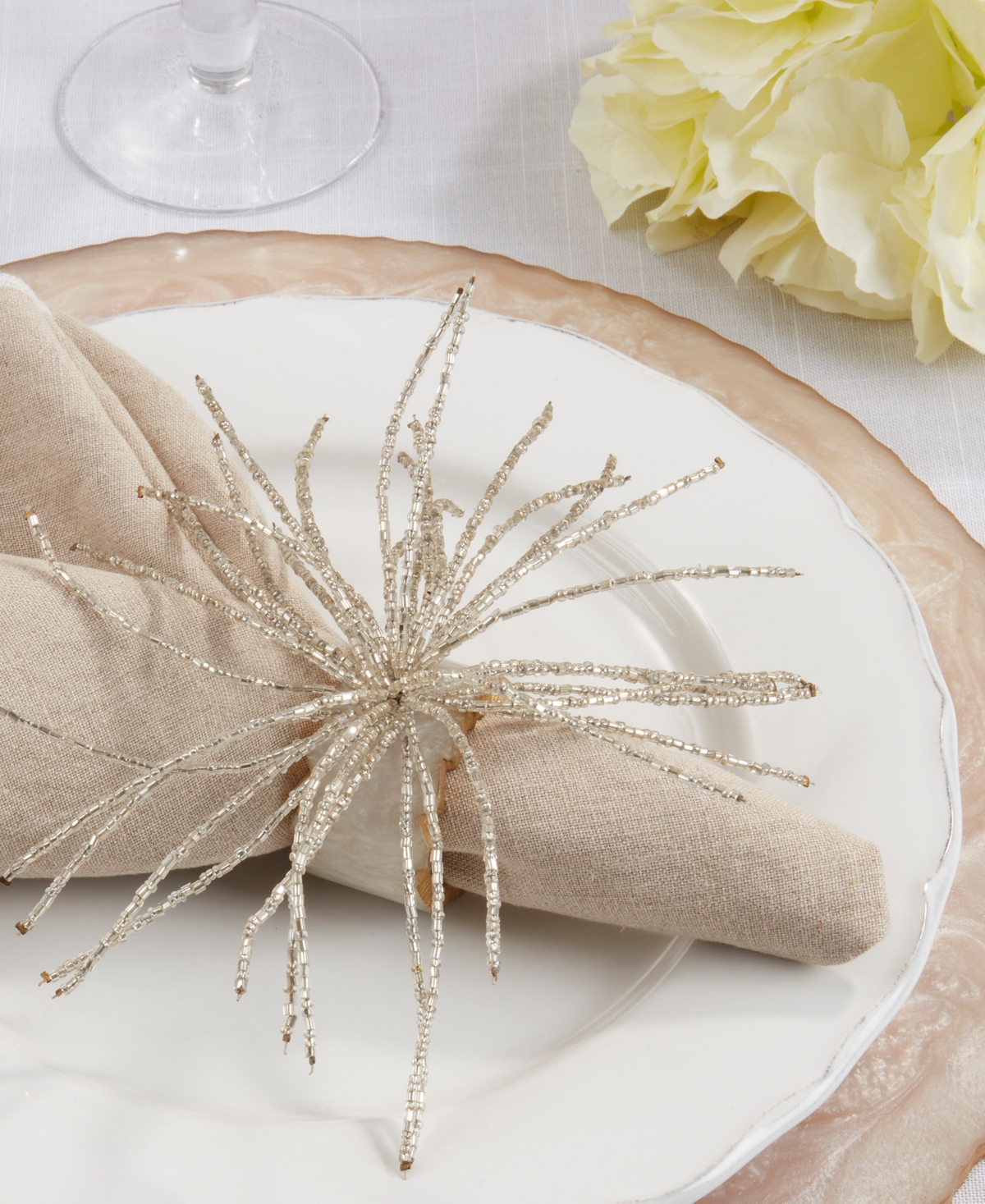SARO LIFESTYLE BEAD-EMBELLISHED RESIN NAPKIN RING SET OF 4 