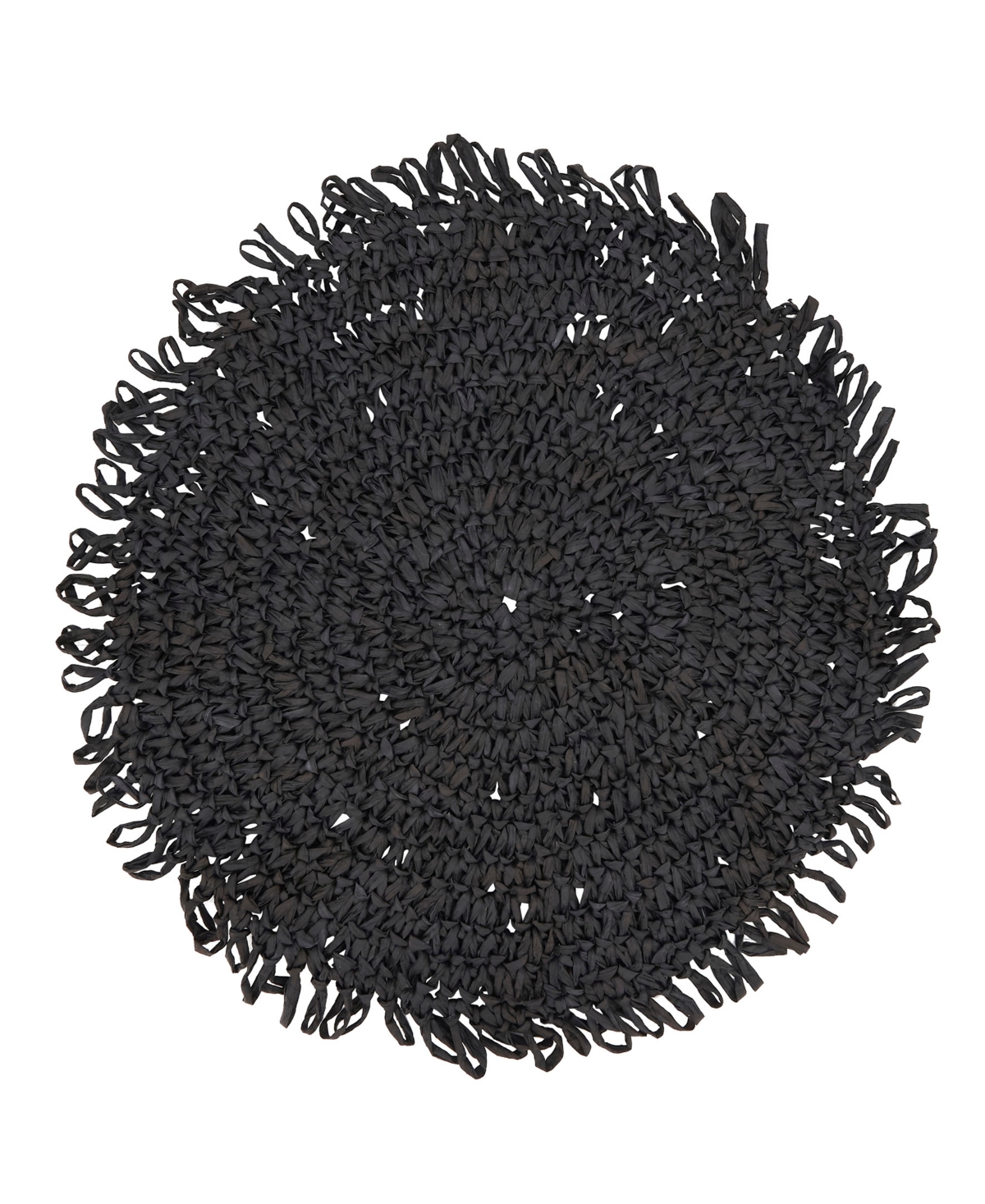 Saro Lifestyle Rustic Raffia Fringe Placemat Set Of 4, 14"x14" In Black