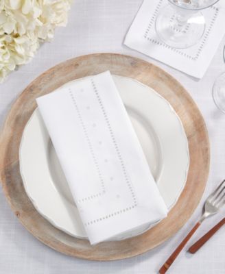 Classic Hemstitch with Embroidered Border Dinner Napkin Set of 12, 20"x20"