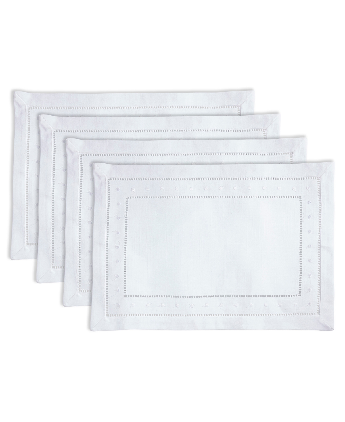 Saro Lifestyle Classic Hemstitch With Embroidered Border Placemat Set Of 12, 14"x20" In White