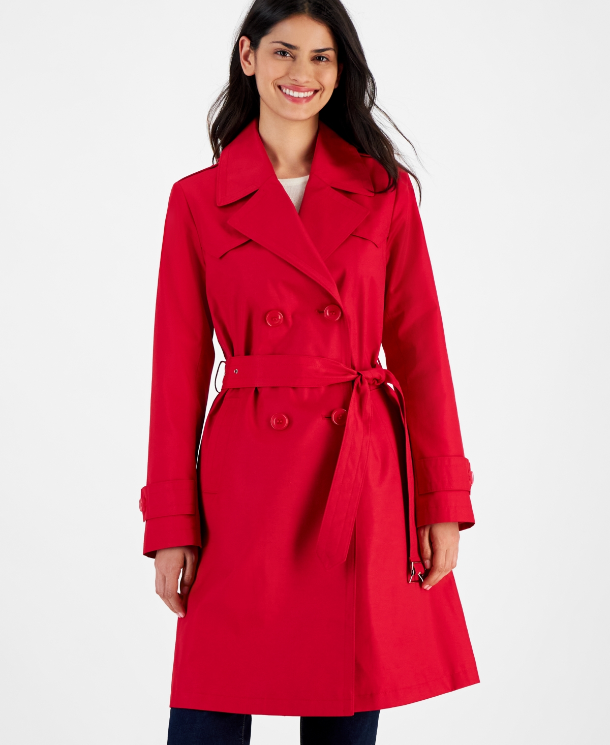 Via Spiga Women s Double Breasted Belted Trench Coat Ruby Red Smart Closet