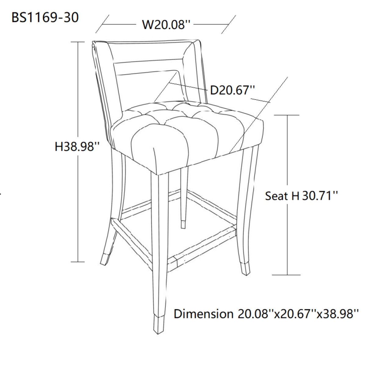 Streamdale Furniture Suede Velvet Barstool With Nailheads Dining Room Chair 2 Pcs Set - 30 Inch Seater Height