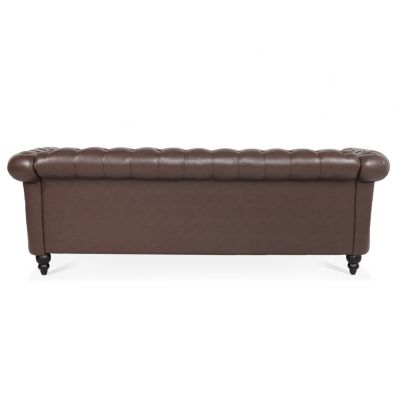 84" PU Rolled Arm Chesterfield Three Seater Sofa