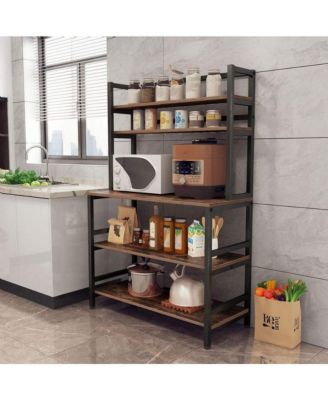 5-Tier Kitchen Bakers Rack with Hutch, Industrial Microwave Oven Stand, Free Standing Kitchen Utility Cart Storage Shelf Organizer