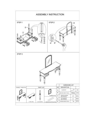 Simplie Fun Bedroom Classic Vanity Set Wooden Carved Mirror Stool Drawers Black Color