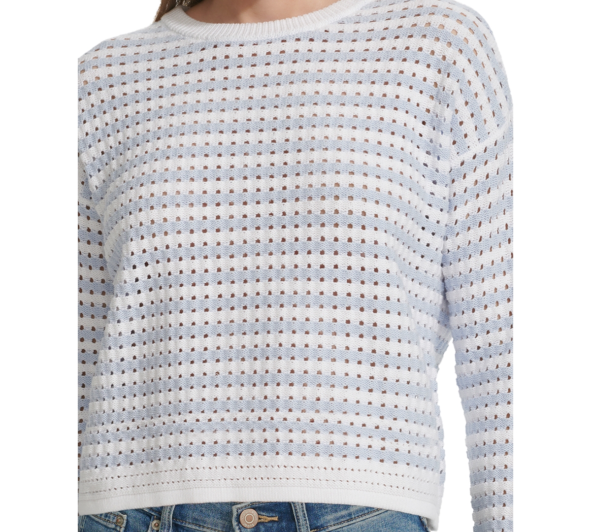 Calvin Klein Jeans Petite Cotton Striped Pointelle Sweater