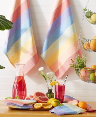 Be YOU-tiful Collection Absorbent Long-Lasting Kitchen, Dishtowel Dishcloth Set, Heavyweight, Rainbow Stripe, 6 Count