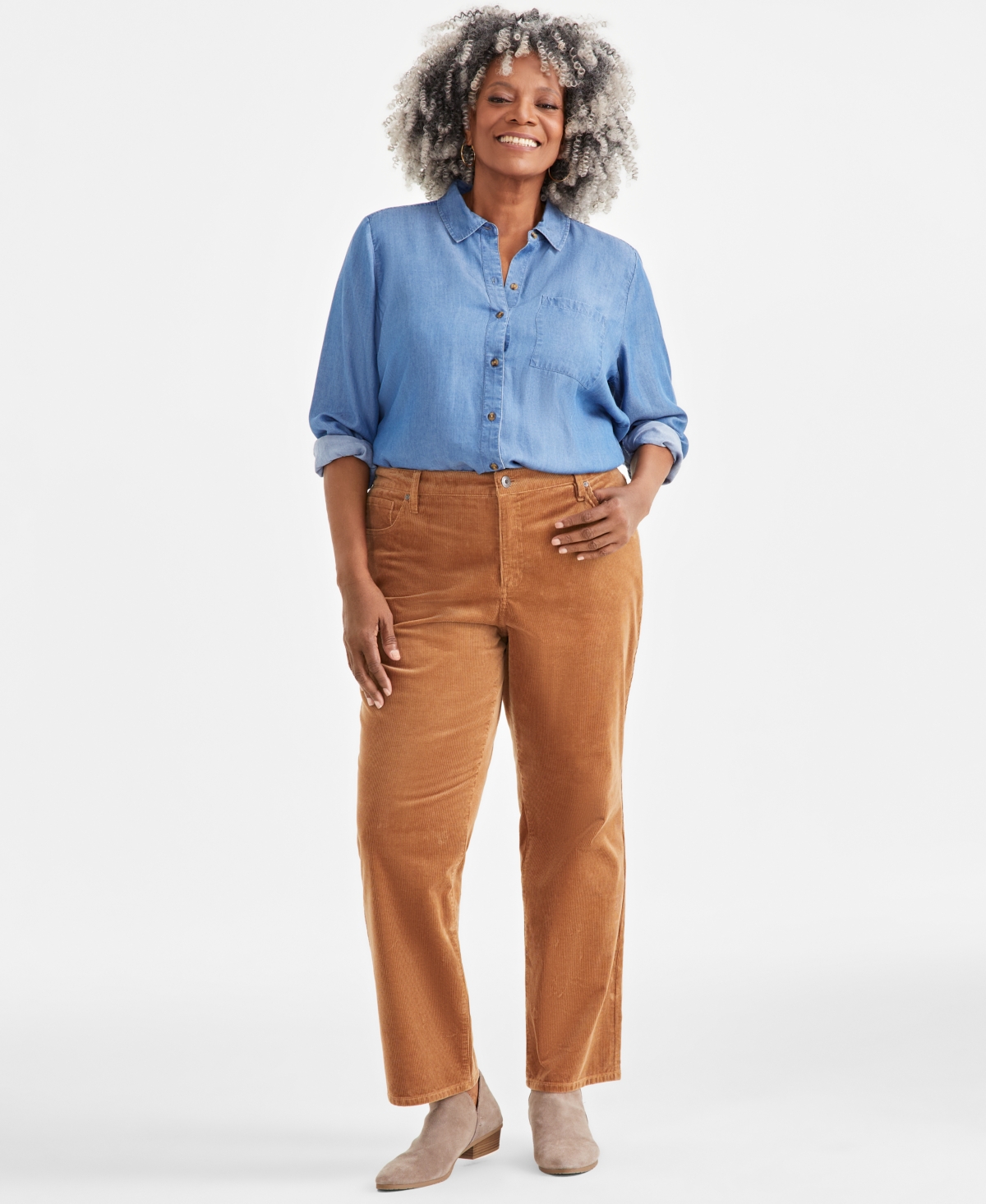 STYLE & CO PLUS SIZE HIGH-RISE STRAIGHT-LEG CORDUROY PANTS, CREATED FOR MACY'S 