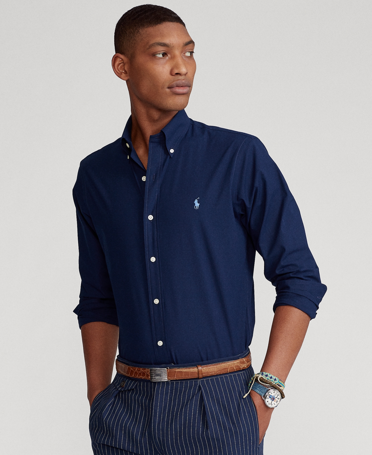 Shop Polo Ralph Lauren Men's Classic-fit Stretch Poplin Shirt In Newport Navy
