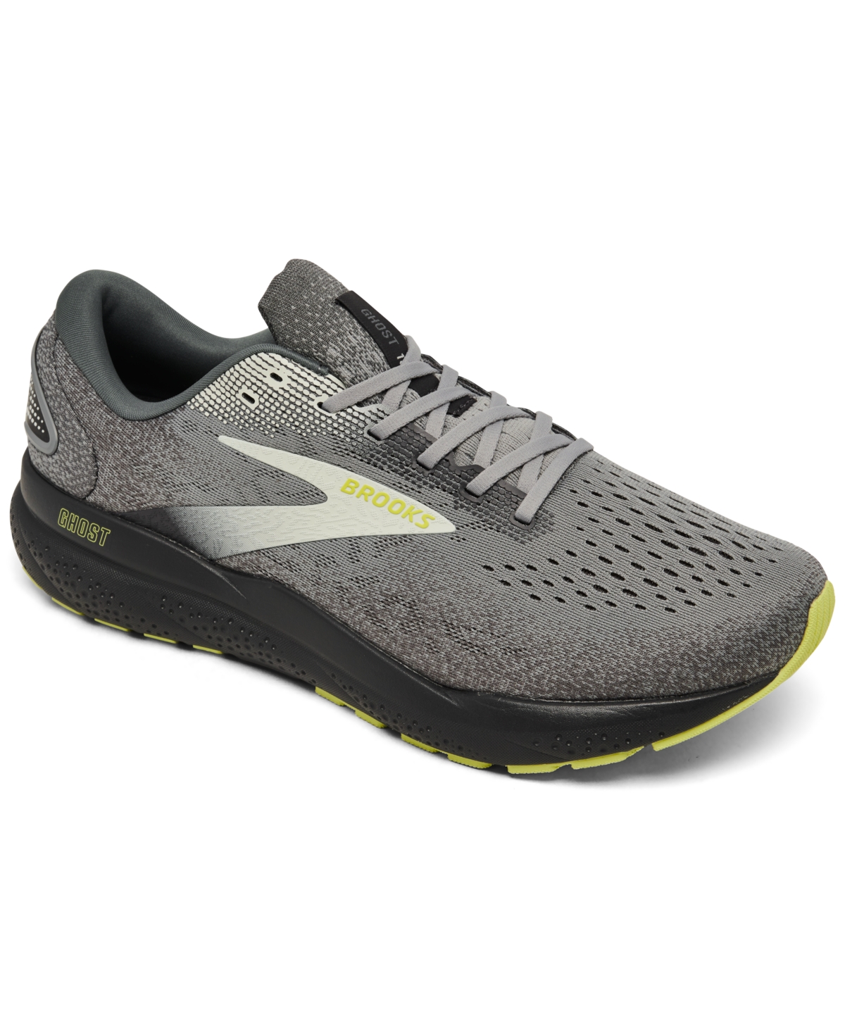 Shop Brooks Men's Ghost 16 Running Sneakers From Finish Line In Grey,lime
