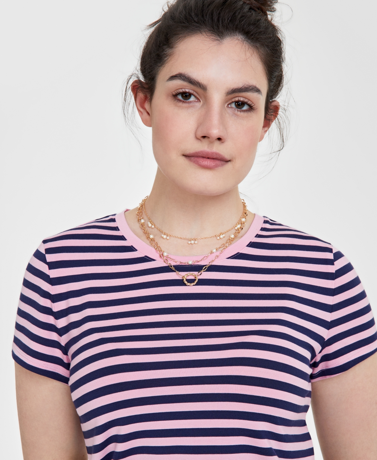 On 34th Women's Striped Cap-Sleeve T-Shirt, Created for Macy's