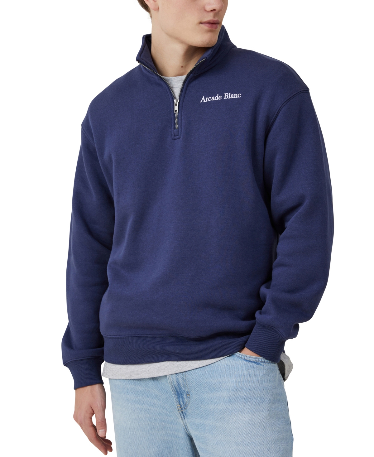 Cotton On Men's Graphic 1/4 Zip Fleece Sweater In Blue