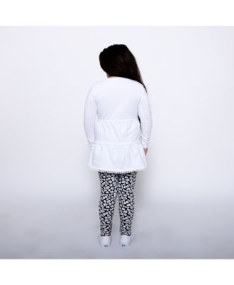 Little Girls Ruffle Hem Tiered Tunic and Legging Set - White/Black/Hello
