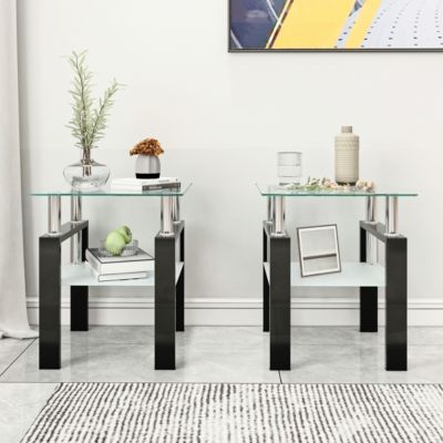 Streamdale Modern Tempered Glass Square Coffee Table Set